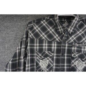 Ocho Mens XXL Plaid Western Shirt Embroidered Gothic Cross Wing Cyber Y2K Grunge